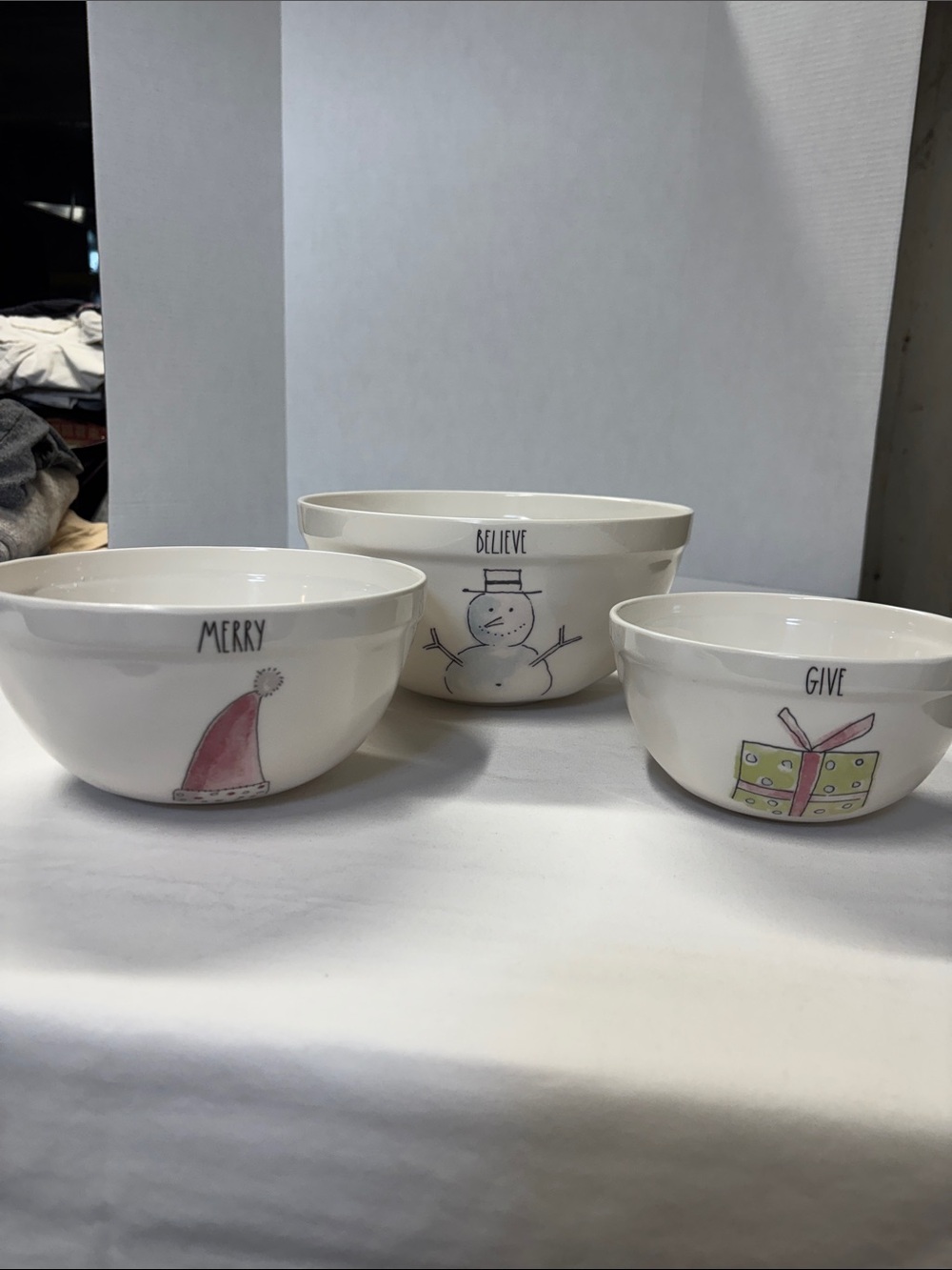 Rae Dunn Melamine Holiday Bowl Set - White with Red, Green and Black Accents